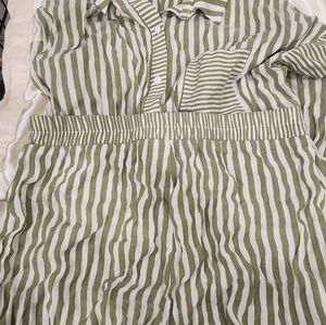SHEIN Olive and White Striped Women's Shorts